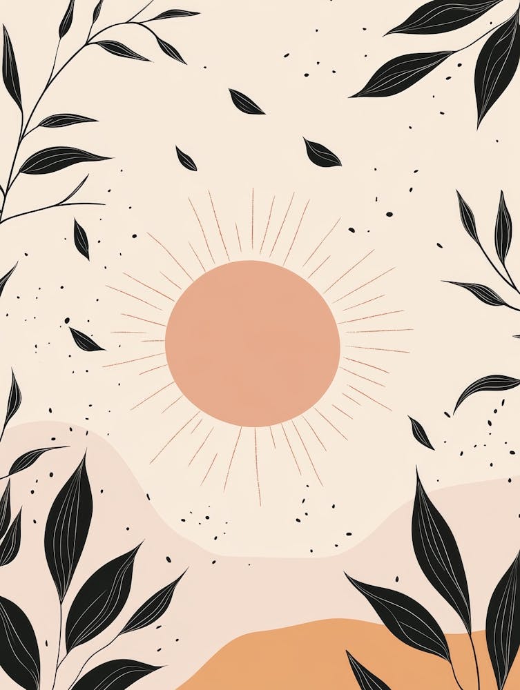 Abstract Landscape With Sun And Leaves
