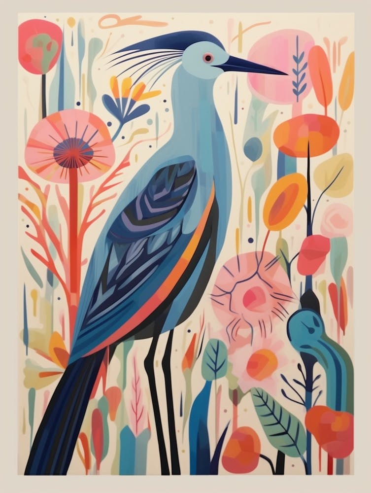 Colourful Scandi Bird Great Blue Heron 4