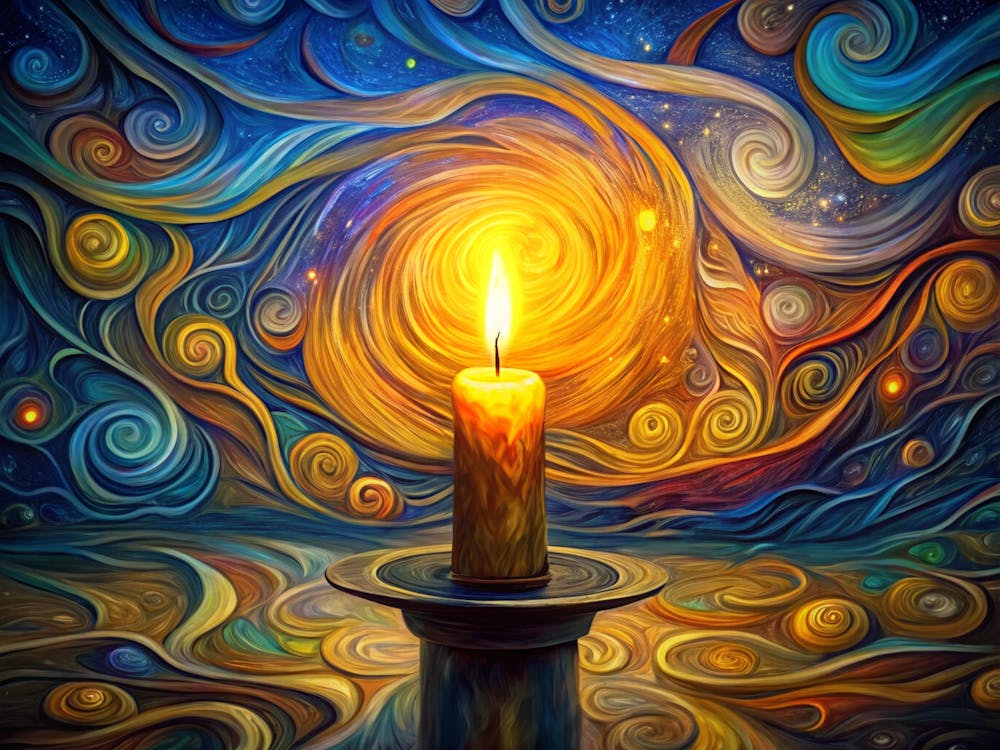 Van Gogh A Glowing Candle On A Table Surrounded B