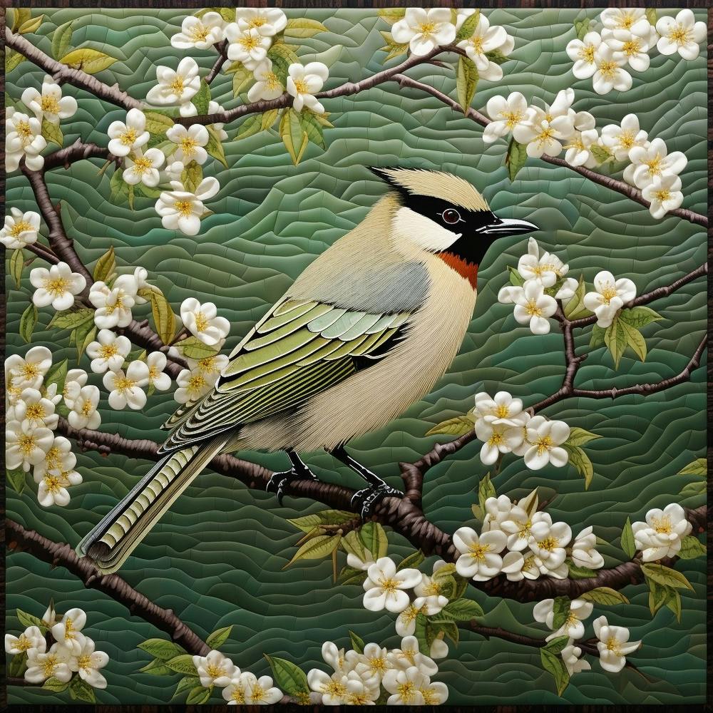Ohara Koson Inspired Bird Painting Cedar Waxwing 1 Square