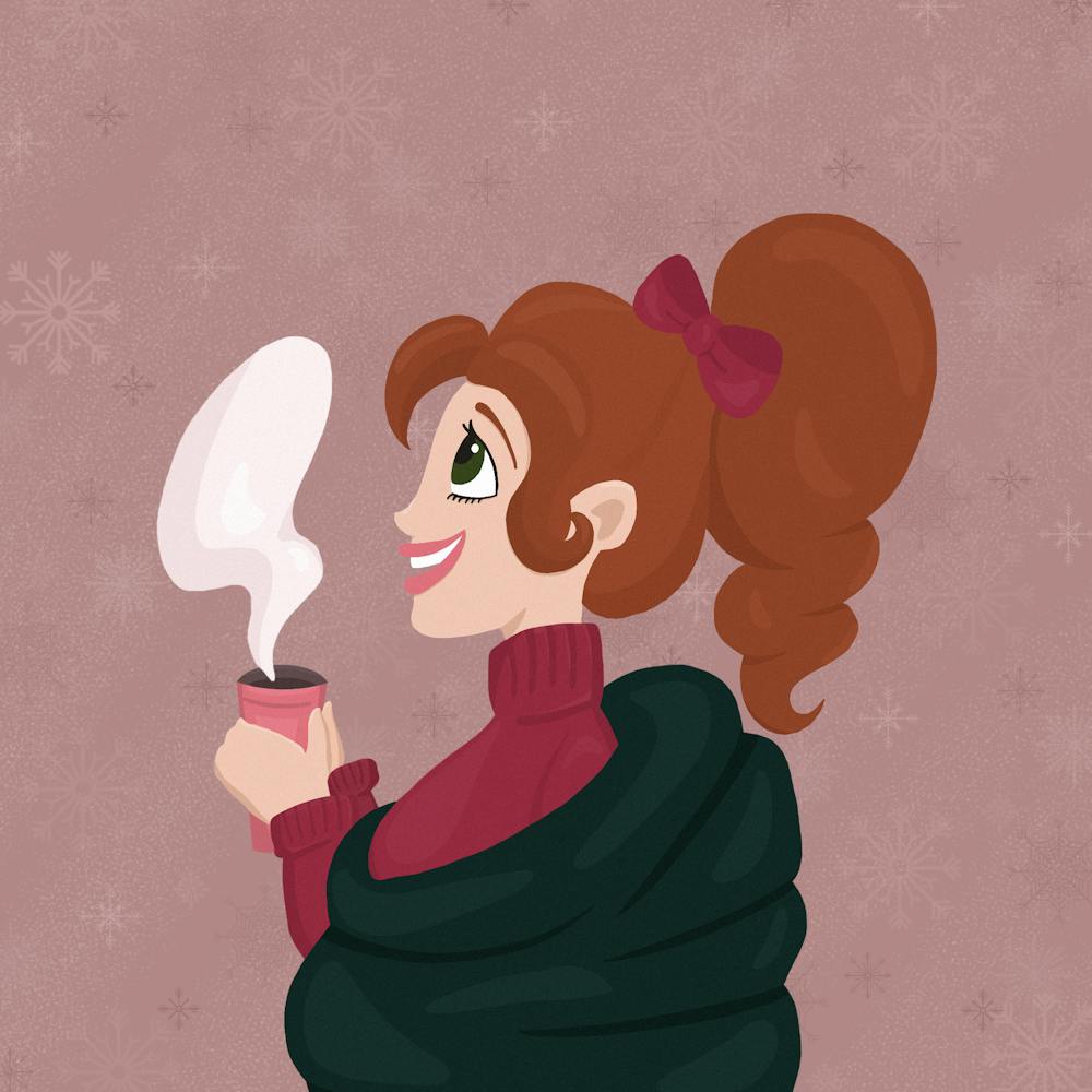 Christmas girl with a coffee