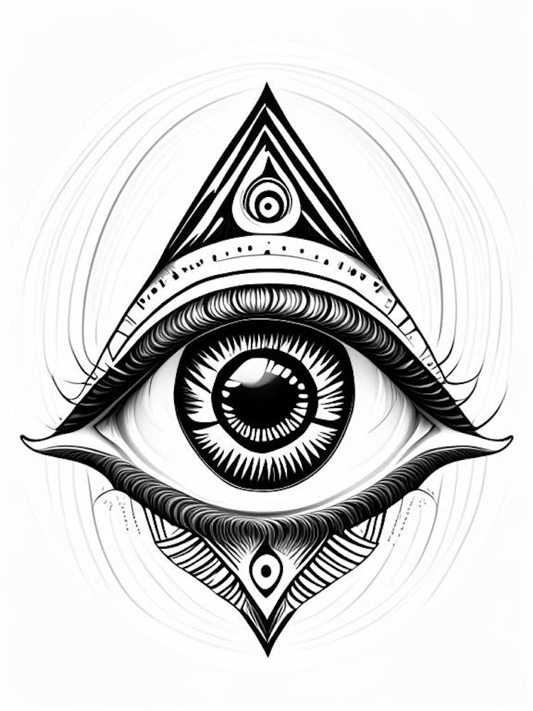 Psychic Abilities, Symbol, Third Eye Simple Black & White Illustration 1