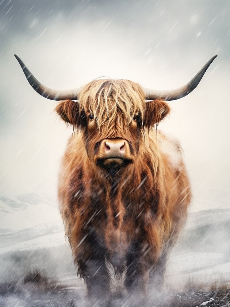 Watercolour Of Highland Cow In The Rain 4