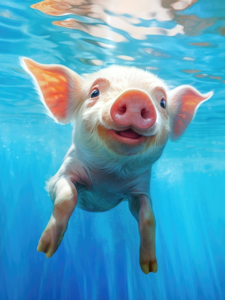 Cute Baby Piglet in the Water