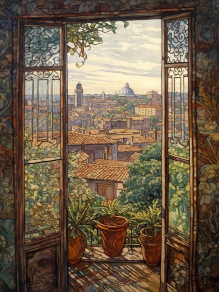 A Window View Of Rome In The Style Of Art Nouveau 1