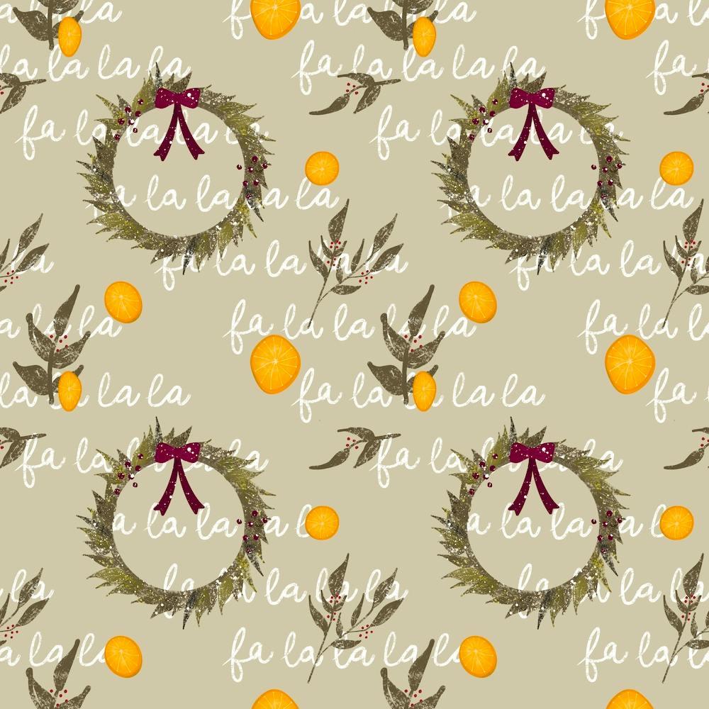 Wreaths And Oranges Olive Green