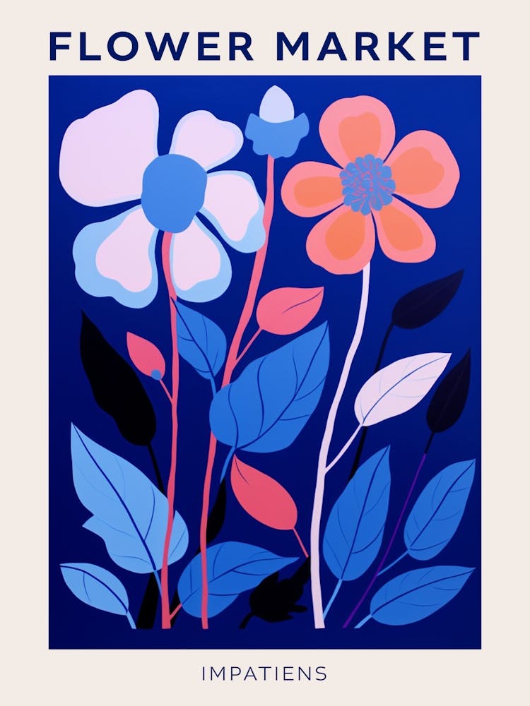 Bleu Affiche de Marché aux Fleurs Impatiens 2