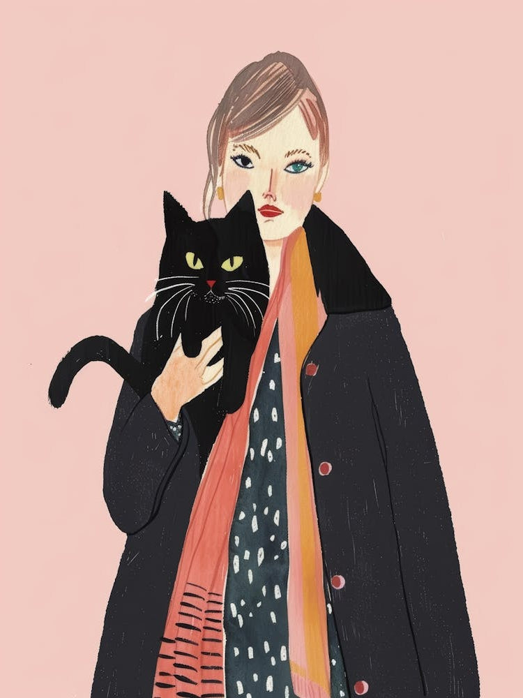 Illustration Of A Woman Holding A Cat 1