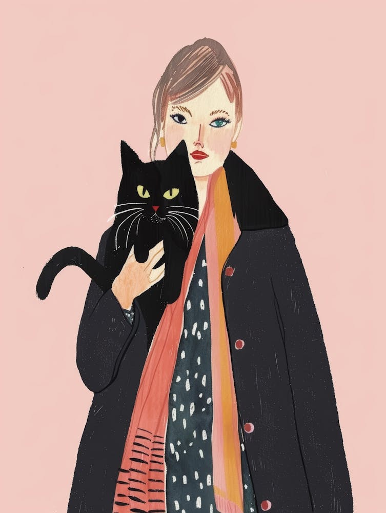 Illustration Of A Woman Holding A Cat 1