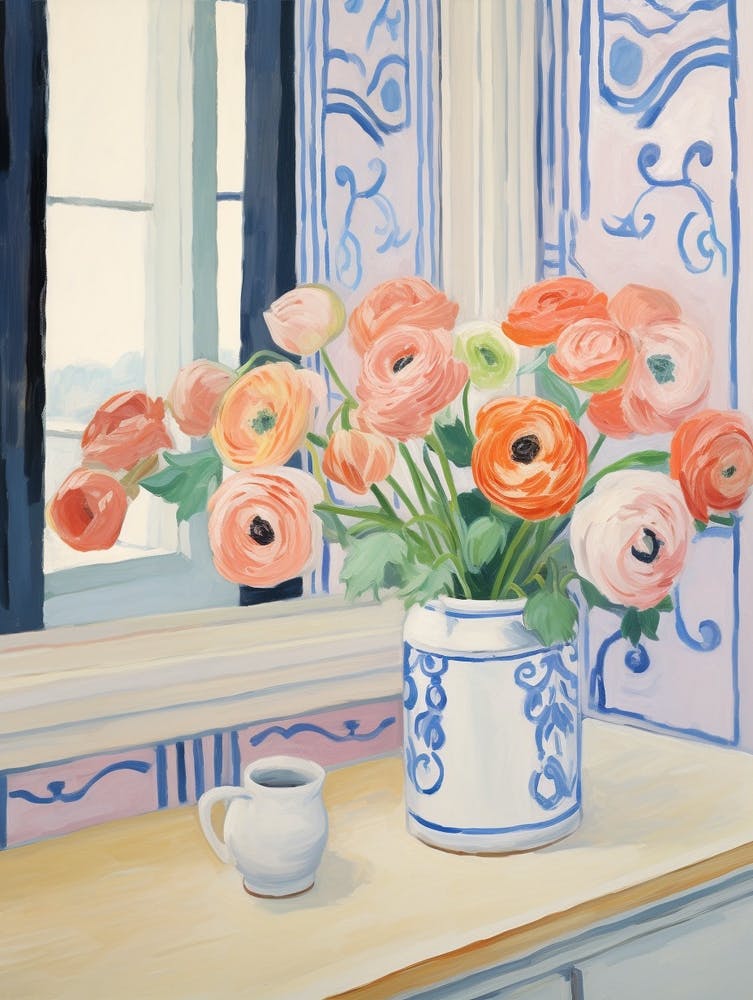 A Vase With Ranunculus, Flower Bouquet 4