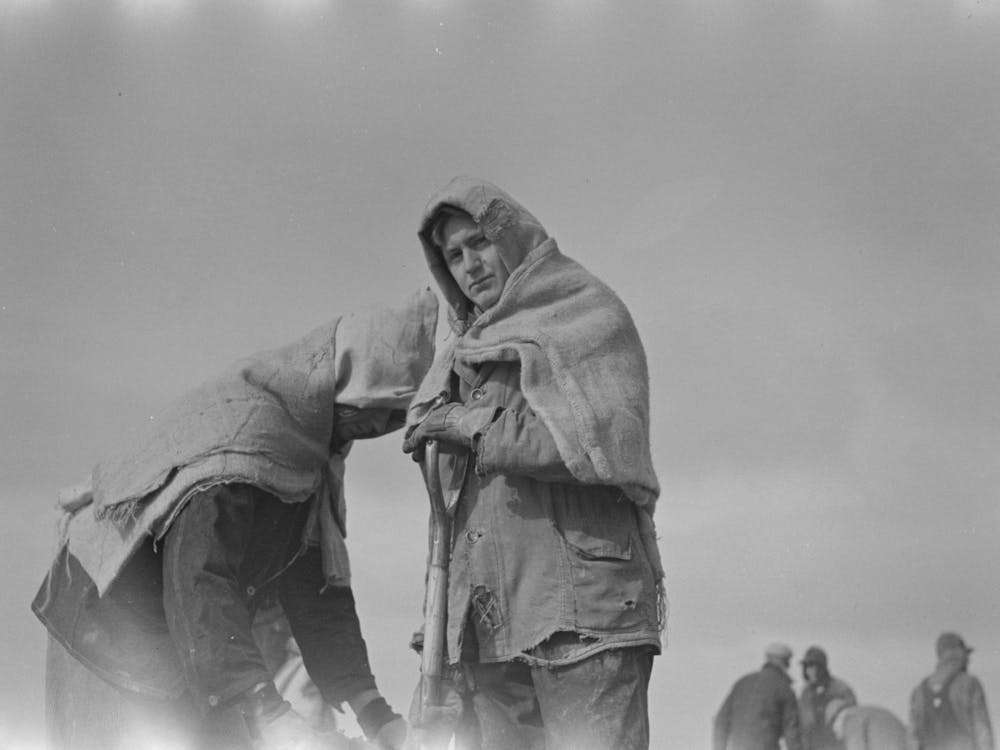 Untitled Photo, Possibly Related To Levee Worker During The Flood, On A Raw Day With A Thirty Mile Wind, These Men