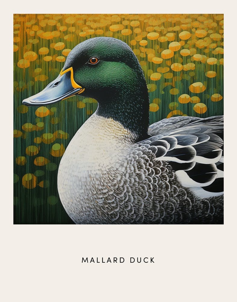 Ohara Koson Inspired Bird Painting Mallard Duck 3 Poster