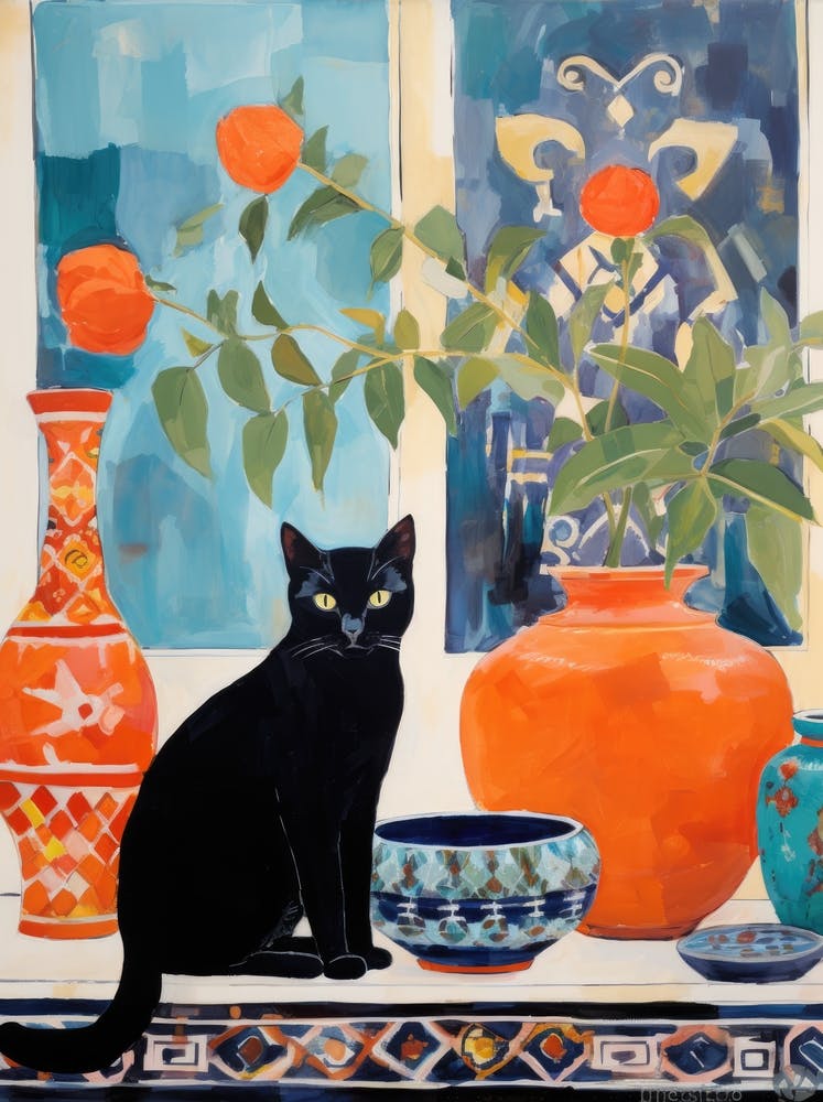 Black Cat On Window Sill 1