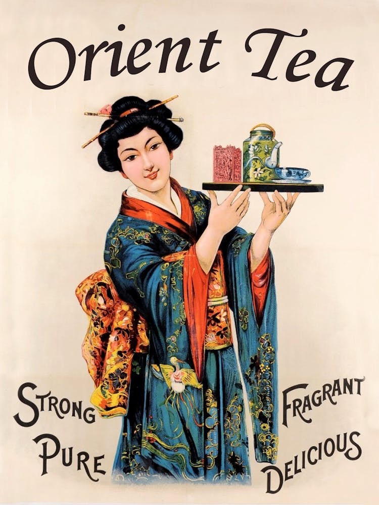 Geisha With Orient Tea, Vintage Advertising Poster From Japan