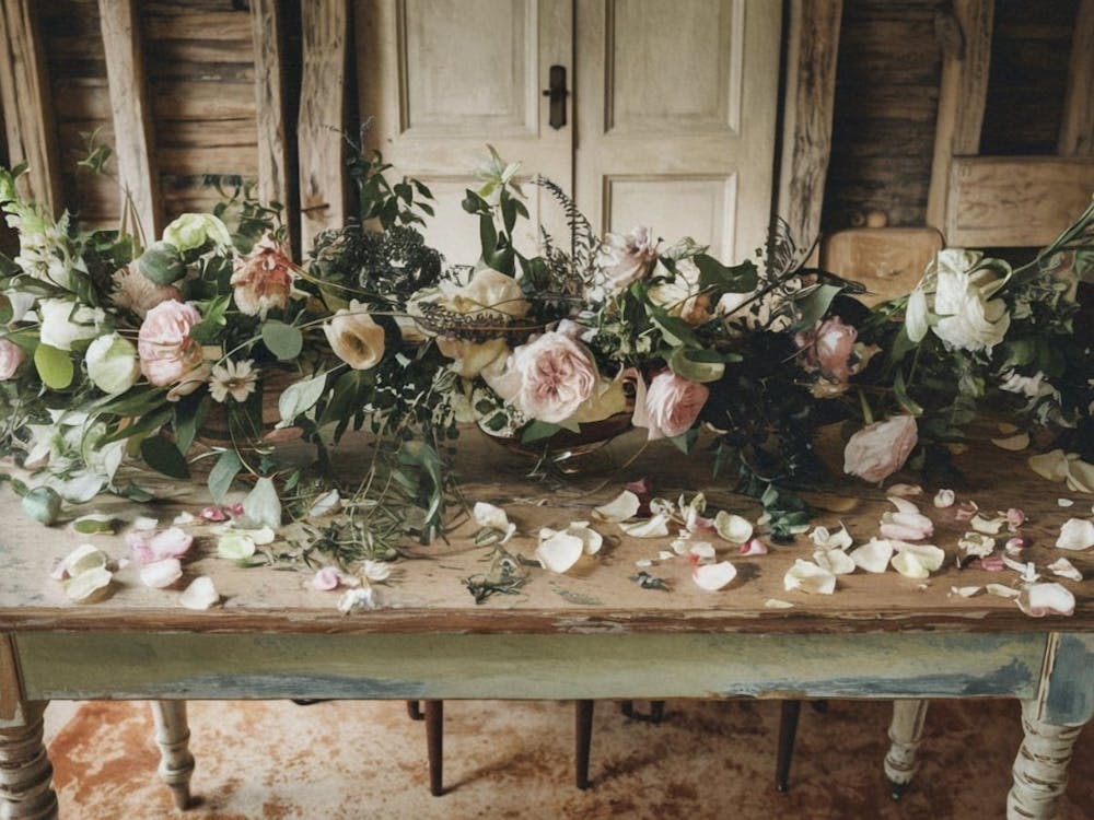 Rustic Romance - Elegant Wedding Table Floral Garland Photography