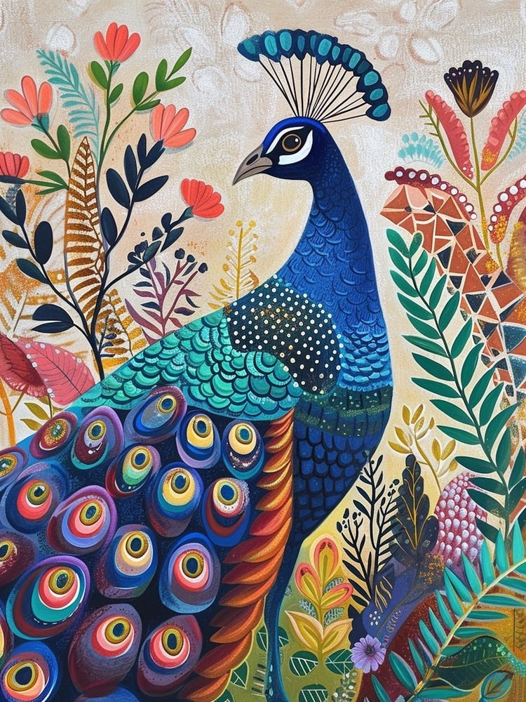 Folky Floral Peacock With The Plants 6