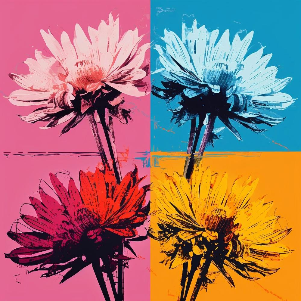 Andy Warhol Style Pop Art Flowers Asters 2 Square
