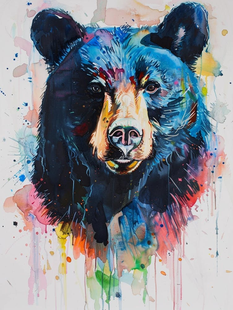 Black Bear Colourful Watercolour 2
