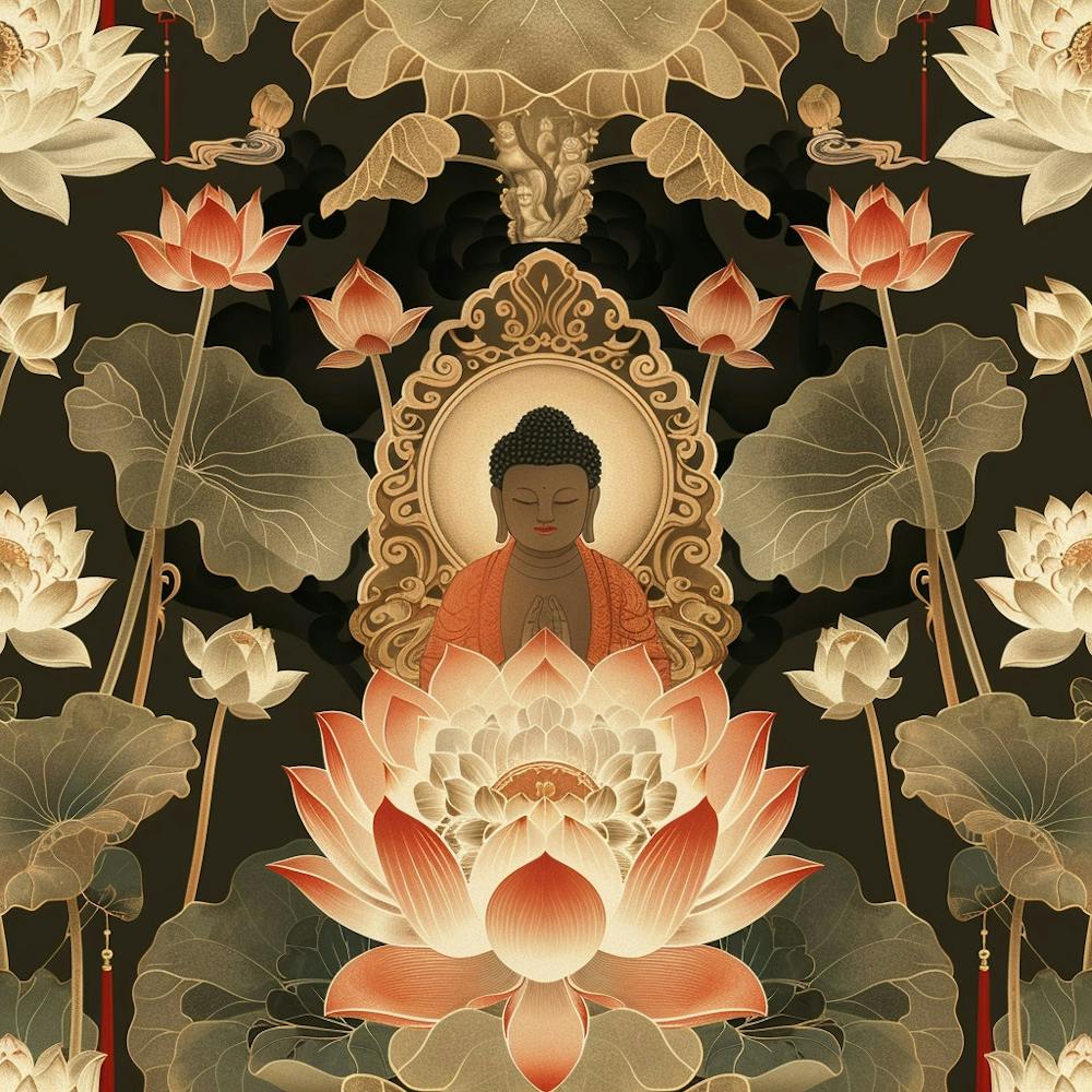 Vesak Banner Texture Featuring Buddhist Symbols 4