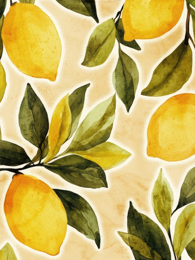 Mediterranean Lemon – Cottagecore Kitchen Wall Decor, Botanical Watercolor Style