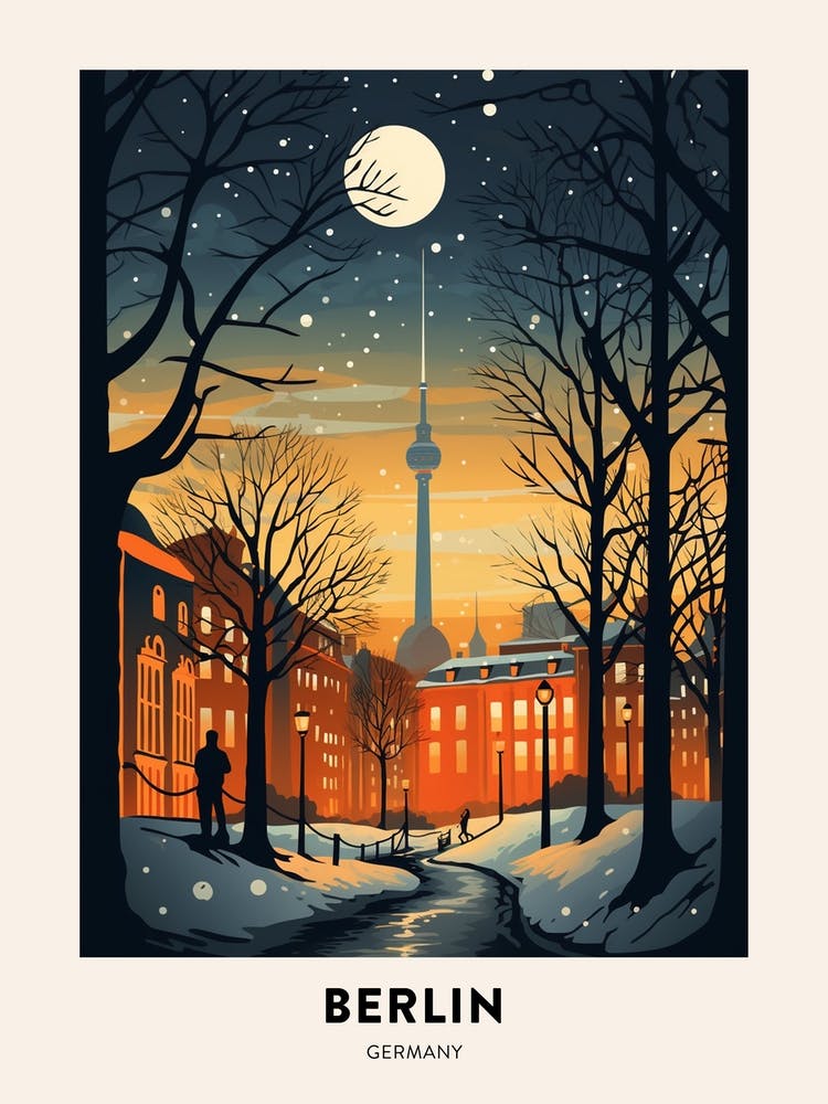 Winter Night  Travel Poster Berlin Germany 1