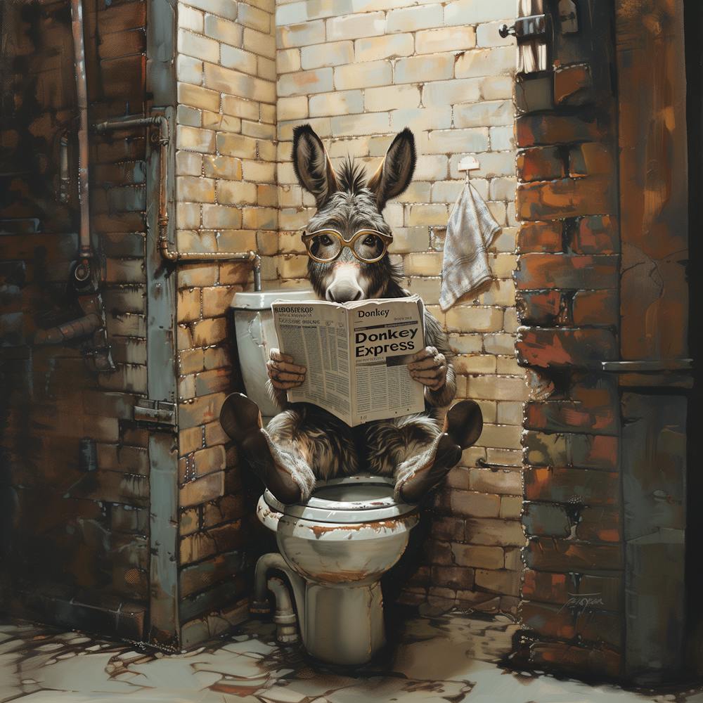 Donkey Reading Newspaper in the loo
