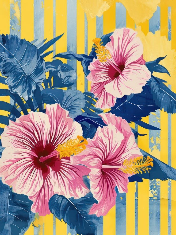 Hibiscus Flowers On A Table   Contemporary Illustration 1