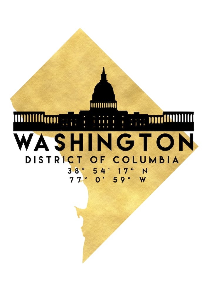 Washington District of Columbia Silhouette City Skyline Map