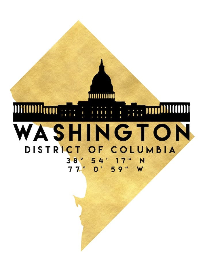 Washington District of Columbia Silhouette City Skyline Map