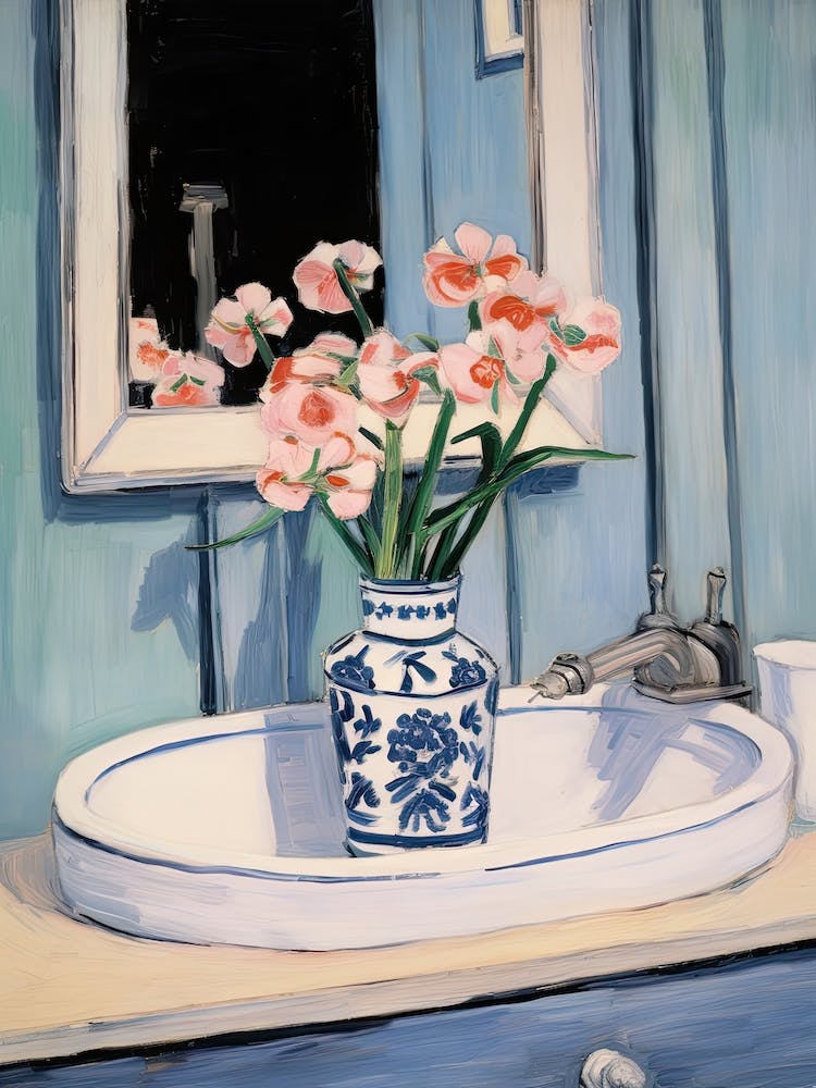 Bathroom Vanity Painting With A Pansy Bouquet 1