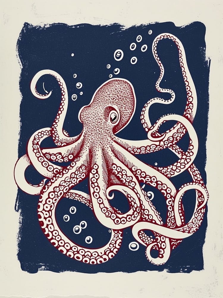 Navy & White Octopus Making Bubbles