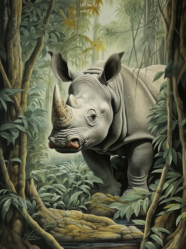 Grey Rhino Walking Through The Leafy Nature 3