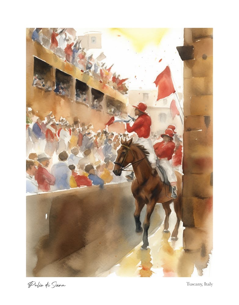 Palio Di Siena, Tuscany, Italy 4 Watercolour Travel Poster