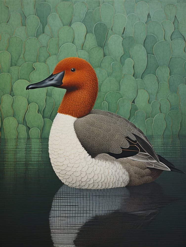 Ohara Koson Inspired Bird Painting Canvasback 1