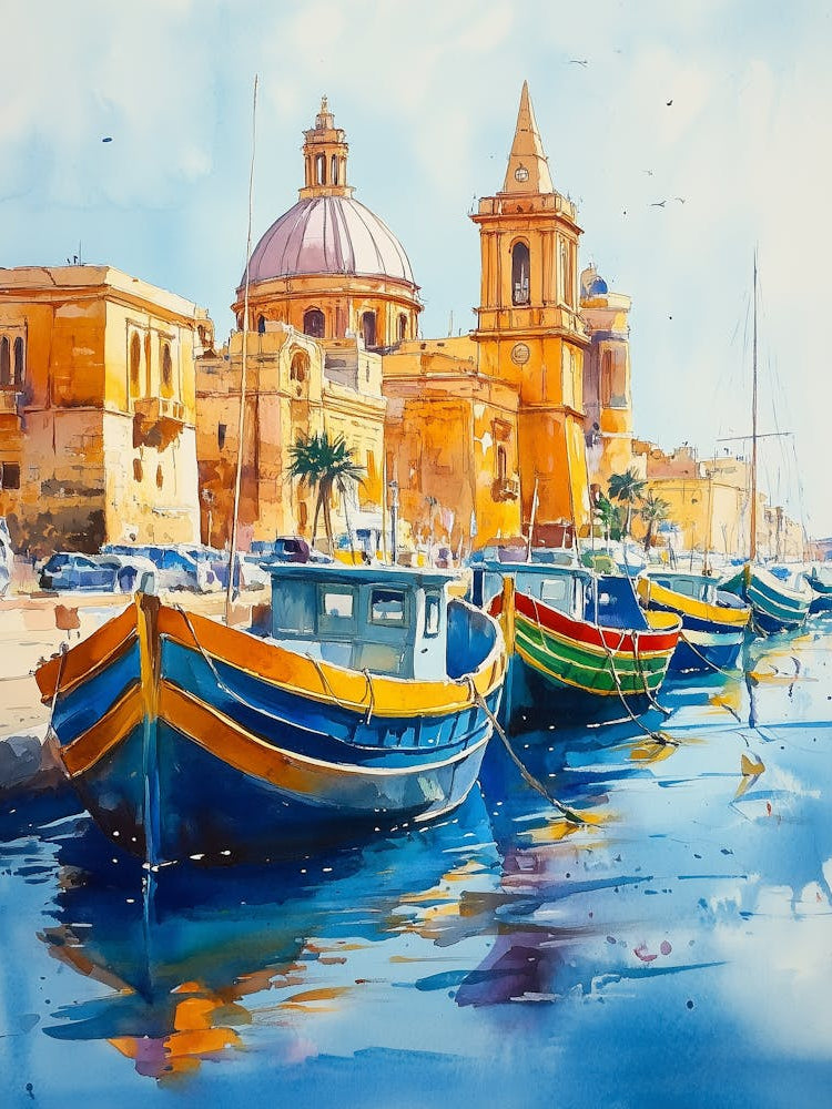 A Vibrant Watercolor Painting Of Malta