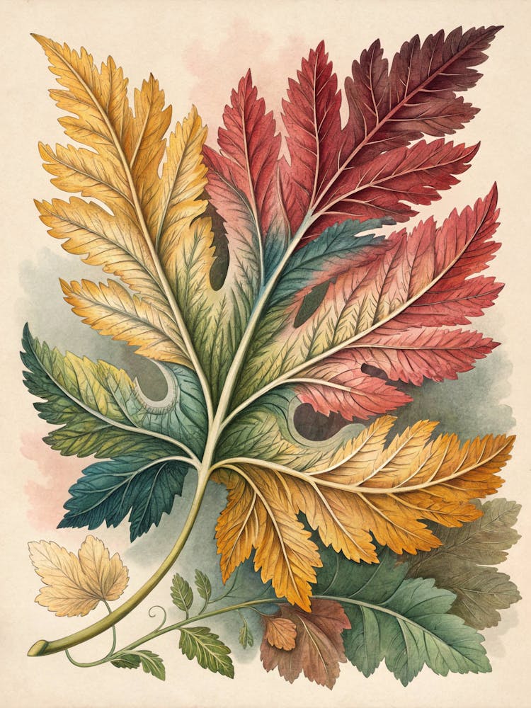 Oil Painting Style Antique Leaf Engraving Reimagin