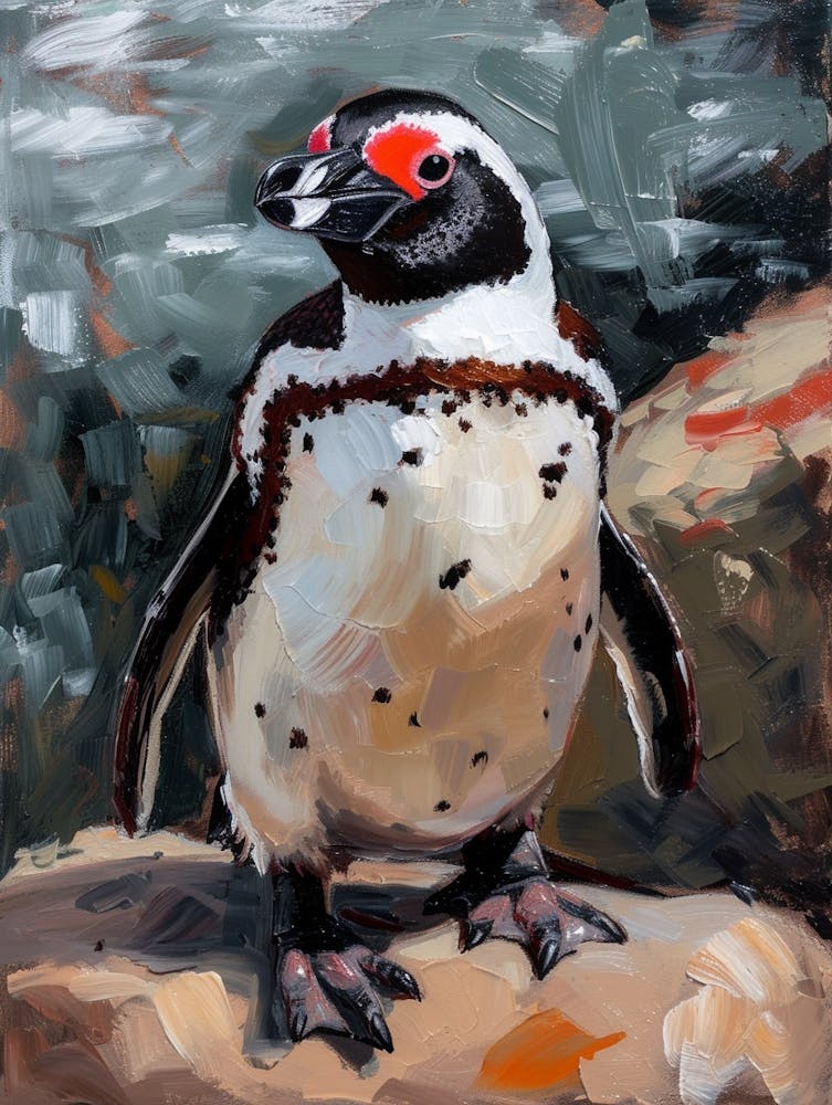 African Penguin Bartolom Island Oil Painting 1