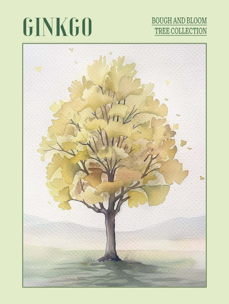 Ginkgo Tree Atmospheric Watercolour Painting 3 Poster