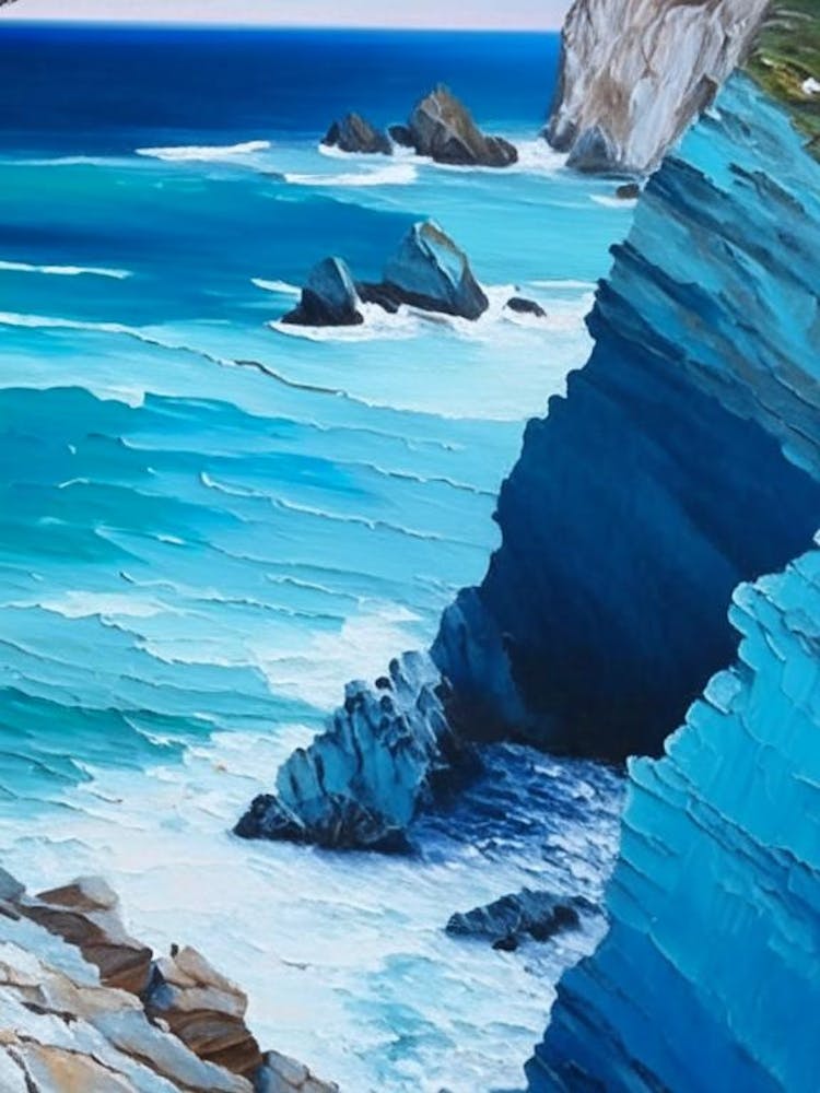 Coastal Cliffs And Rocky Shores Waterscape Marble Acrylic Painting 2