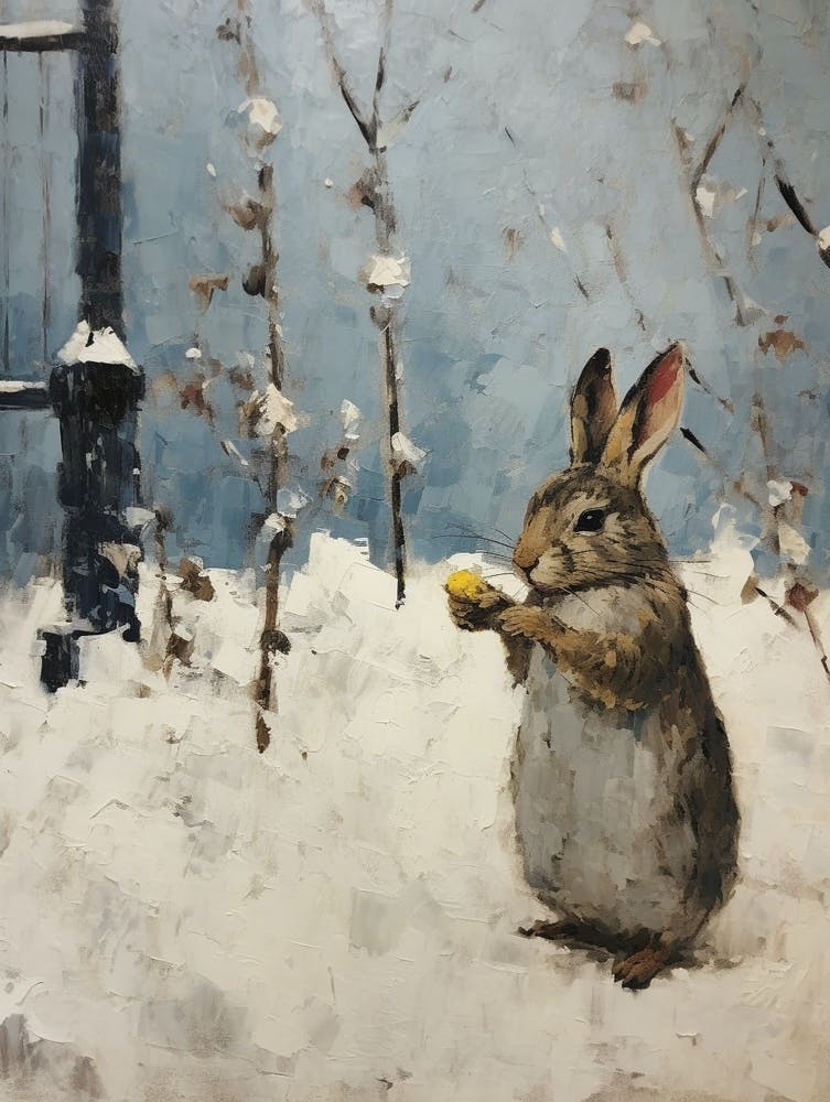 Vintage Winter Animal Painting Rabbit 2