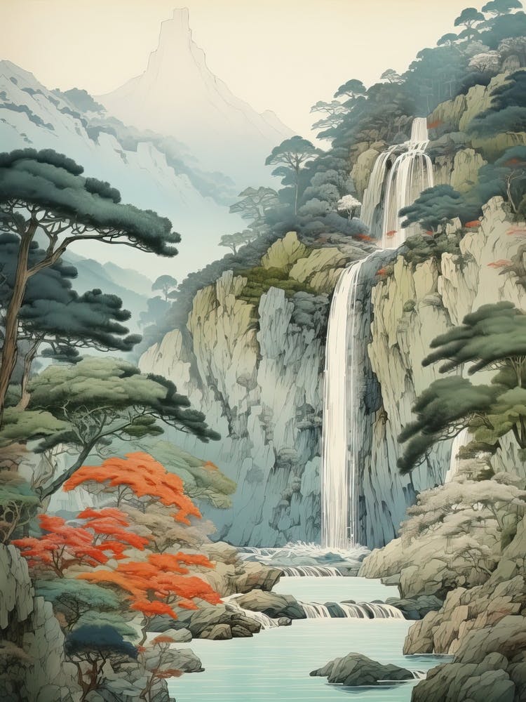 Nachi Falls In Wakayama, Ukiyo E Drawing 3