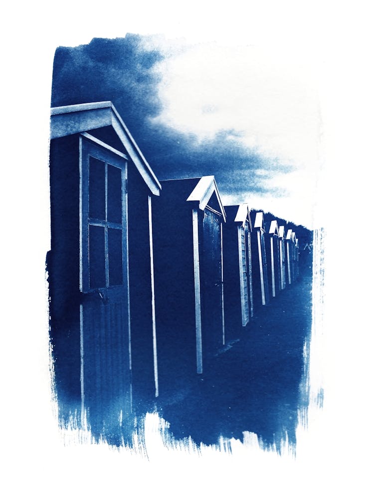 Strandhütten Cyanotypie Blau