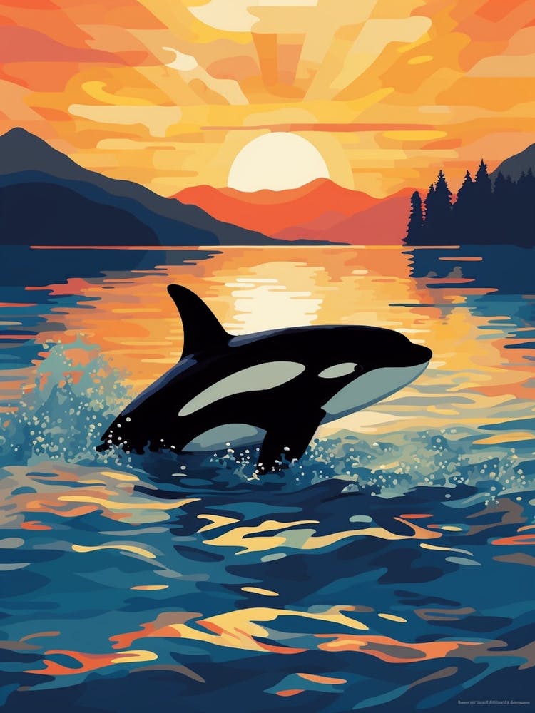 Brushstrokes Orca Whale In The Sunset 2