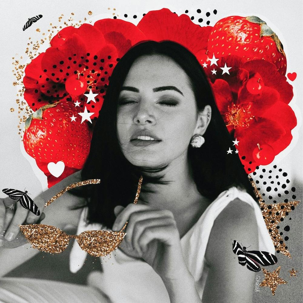 Blooming Bold Red Collage Square