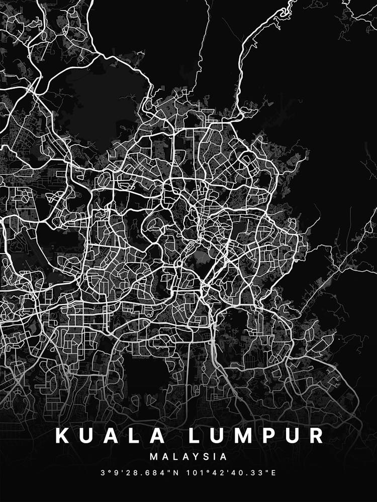Kuala Lumpur Malaysia Black Map