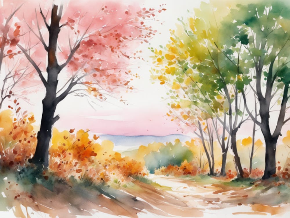 Watercolor Of Autumn Trees