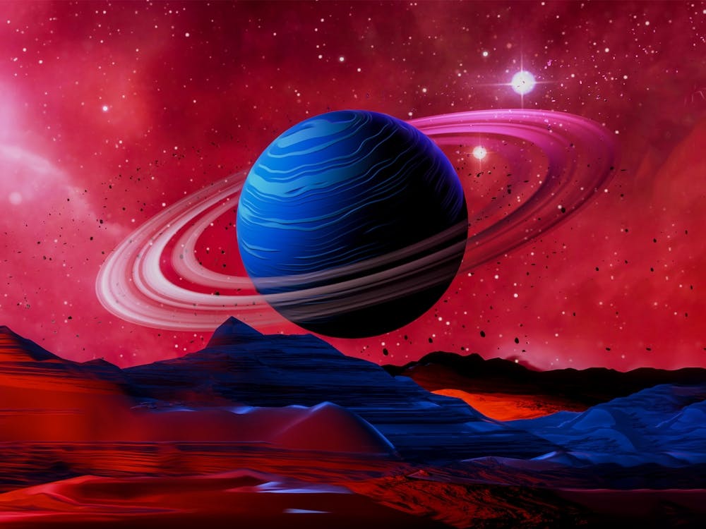 Neon space landscape: Saturn [synthwave/vaporwave/cyberpunk] — aesthetic retrowave neon poster