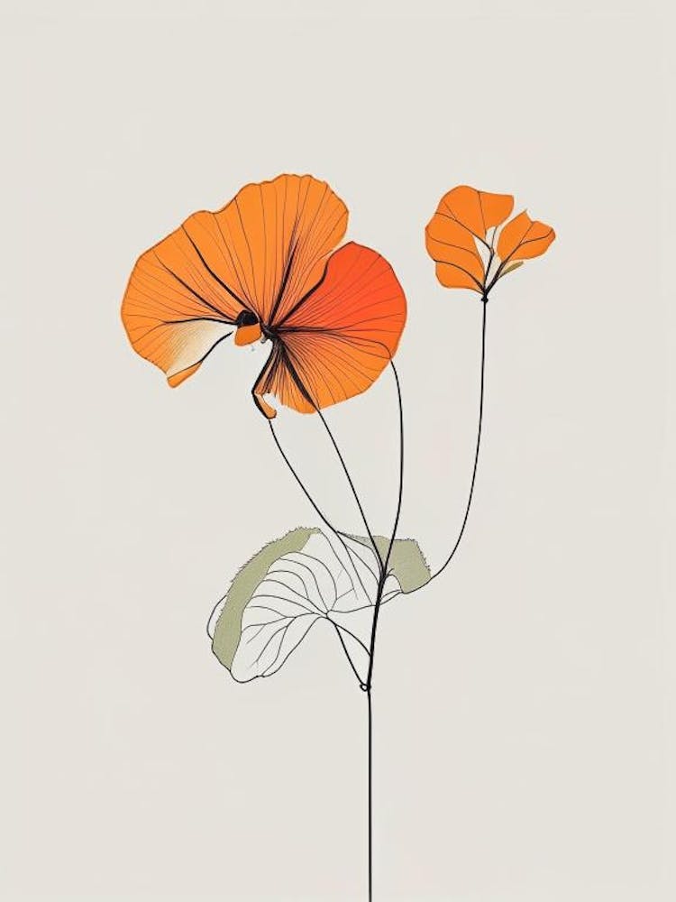 Nasturtium Floral Minimal Line Drawing 3 Flower