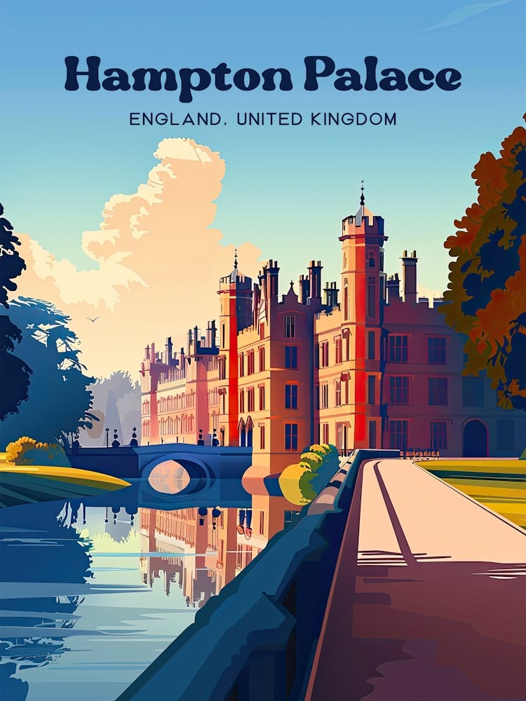Hampton Palace Angleterre Illustration d'Art Vintage