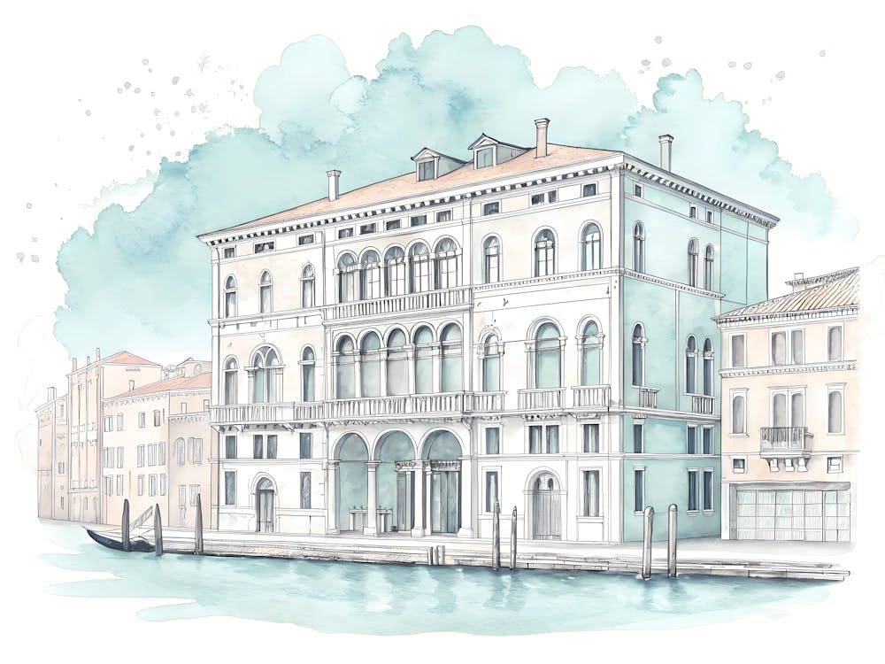 Minimalist Ink Sketch Of Subtle Watercolor Wash Of